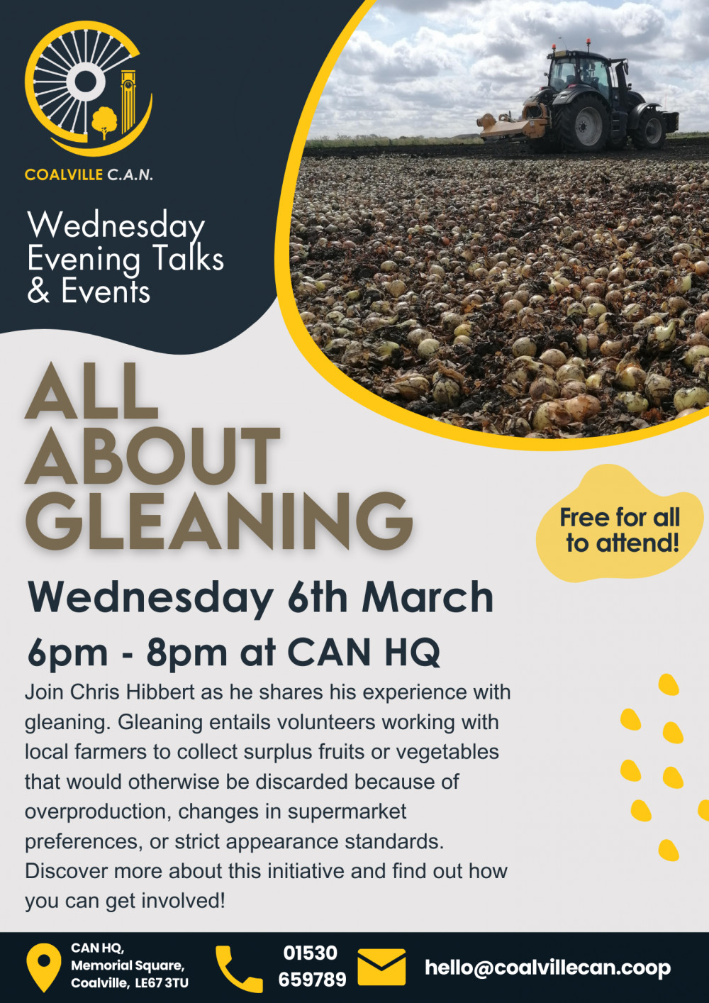 All About Gleaning - Wednesday Talks and Events at Coalville CAN HQ, Memorial Square, Coalville All About Gleaning - Wednesday Talks and Events at Coalville CAN HQ, Memorial Square, Coalville