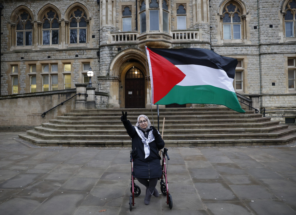 Palestine Protester Homa, in front of Ealing Town Hall (credit: Facundo Arrizabalaga/MyLondon).