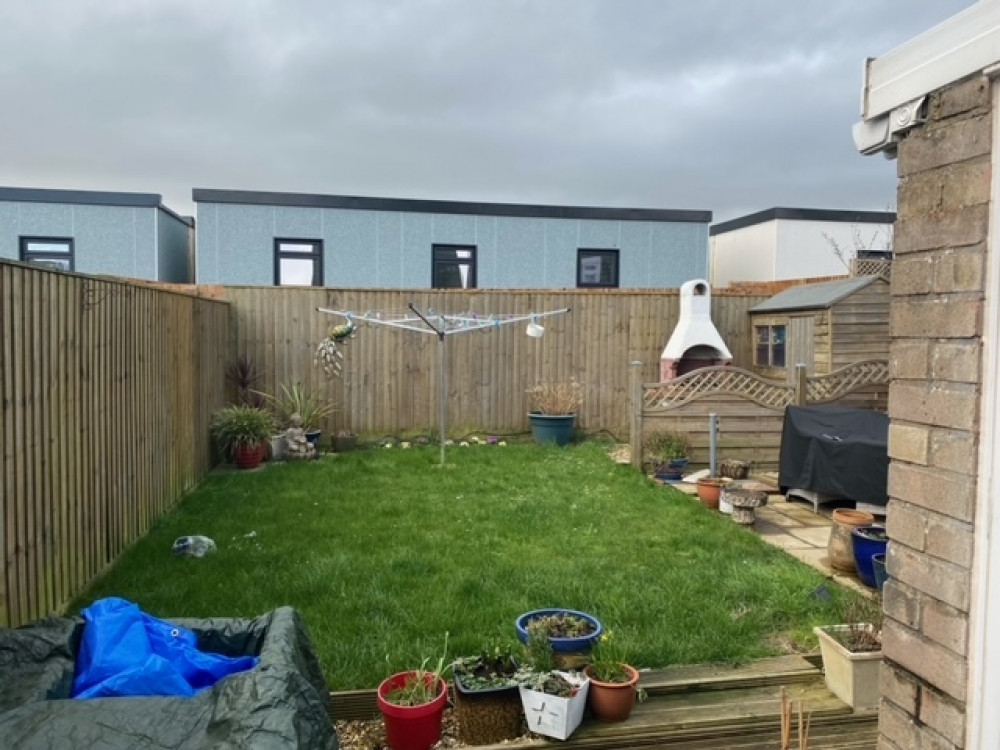 A view of the temporary accommodation units from David's garden in Llantwit.