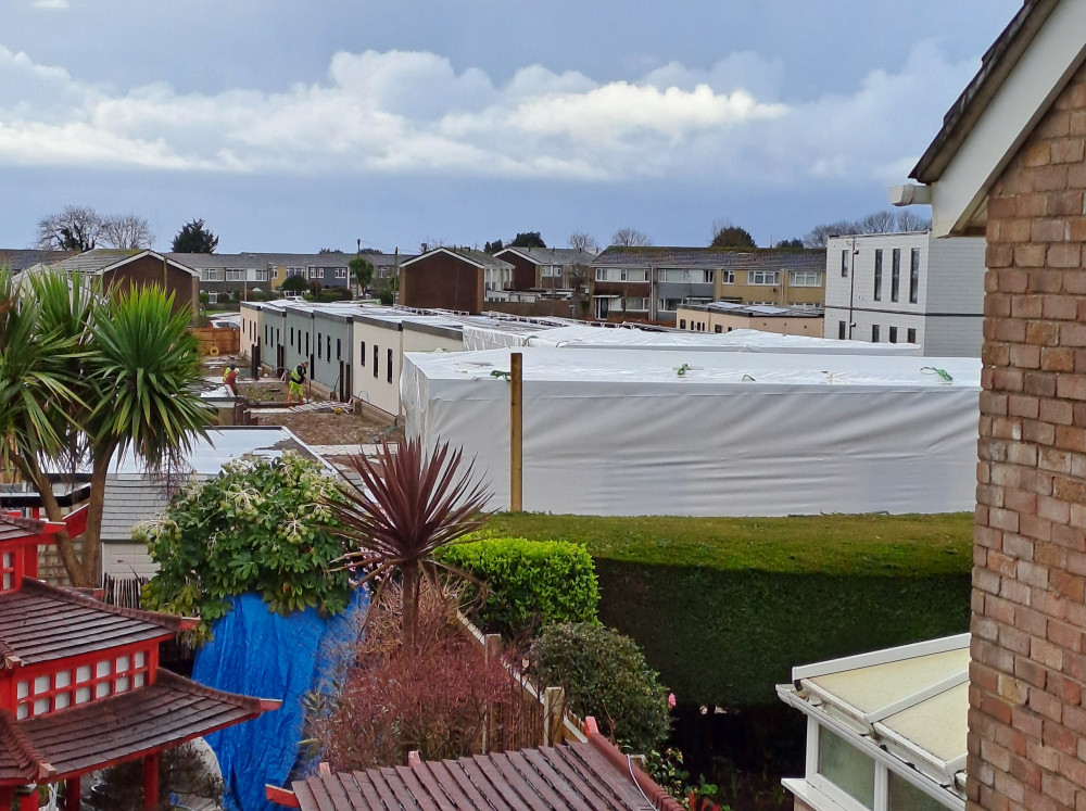 A view of the temporary accommodation units at the former Eagleswell Primary School site from Ann Knight's home.