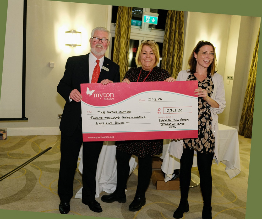 Norman and Louise Careless from Myton Hospices with the cheque (image via Gecko Photography)