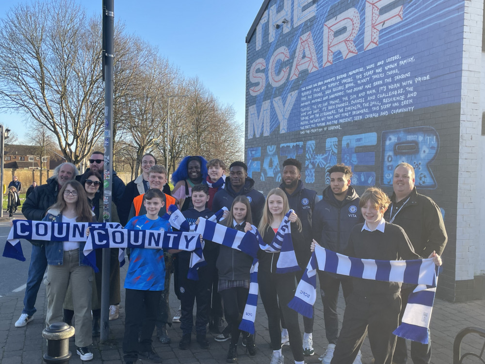 The new 'Scarf my Father Wore' mural in Edgeley has been completed. The artists themselves, organisers, councillors, and even some County players attended an opening ceremony today (Tuesday 5 March) (Image - Alasdair Perry)