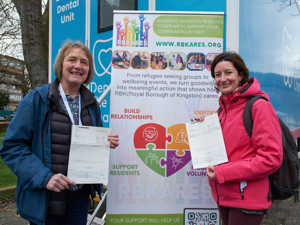 RBKares' Kate Kenyon (left) receiving a check from Co-op's Anna Borsarelli (right) (Photo: Oliver Monk) 