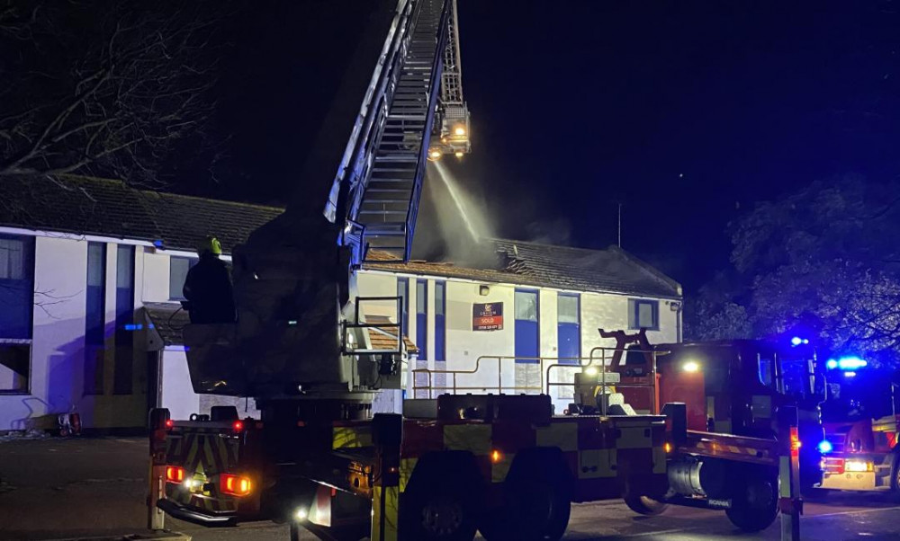 An aerial ladder platform was used during the firefighting operation. 