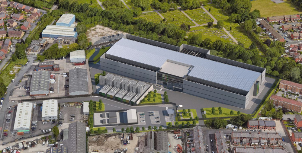 A CGI of what the huge new data centre planned for Kenwood Point in Reddish could look like (Image - Kao Data)