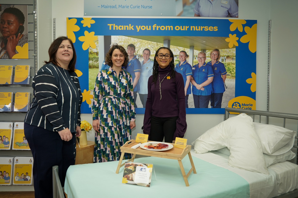 Marie Curie Chief Innovation Income and Engagement Officer- Maria Novell, Suzanne Packer and Siwan Seaman, Medical Director at the Marie Curie Hospice, Cardiff, and the Vale