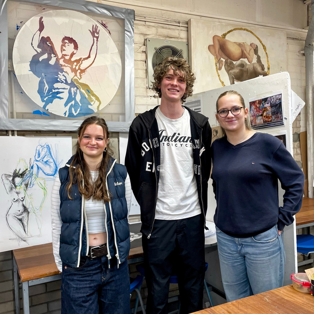 Blue School students Abbie Rolfe, Walker Cellan Jones and Imogen Smith