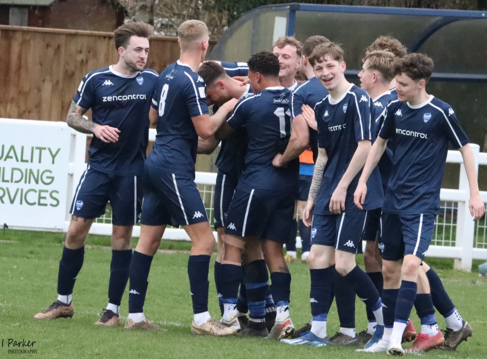 Brantham celebrate a rare goal (Picture: Ian Parker)