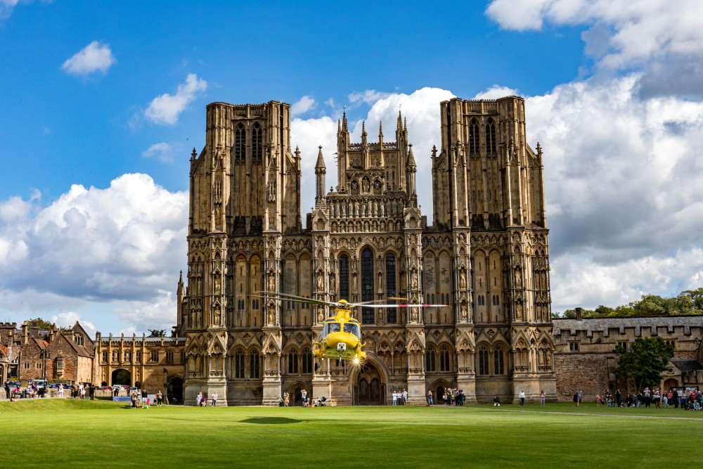 The air ambulance in front of Wells Cathedral. Credit: Brendan Doyle