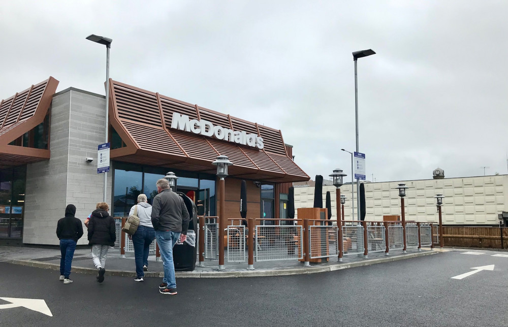 The new McDonald's restaurant in Nelson with Pendle Rise behind. The McDonald's has been built on the site of the former Pendle Rise multi-storey car park and bus station (Image - LDRS)