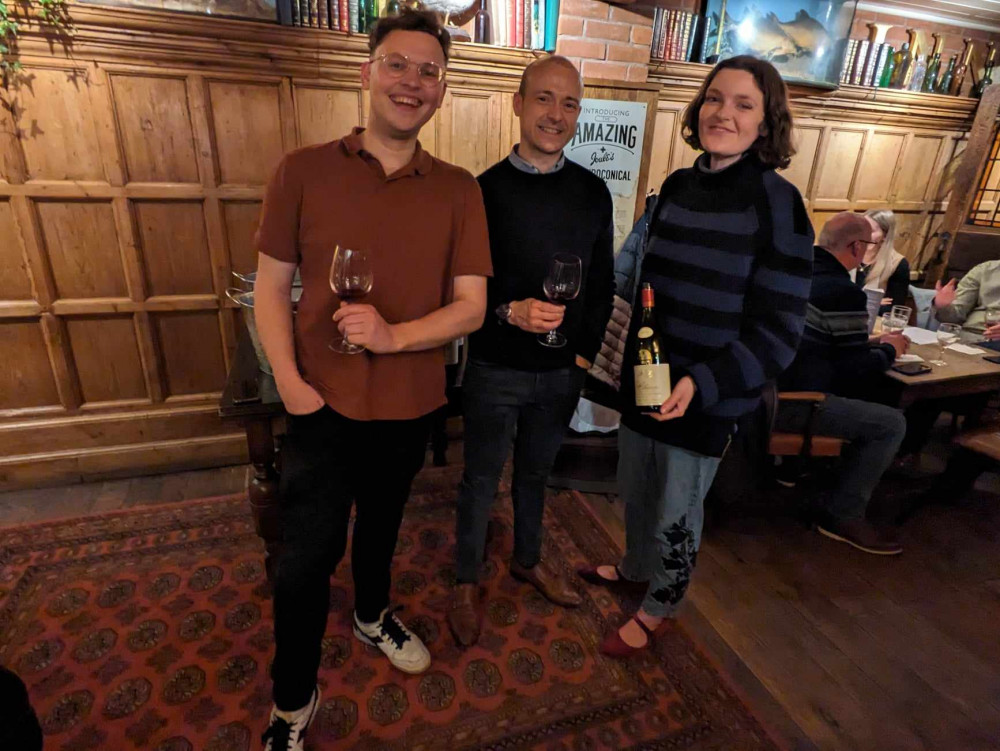 Chin, chin. Harry Ballman (left) ran a wine tasting evening at The Mere Inn. (Photo: Nub News) 