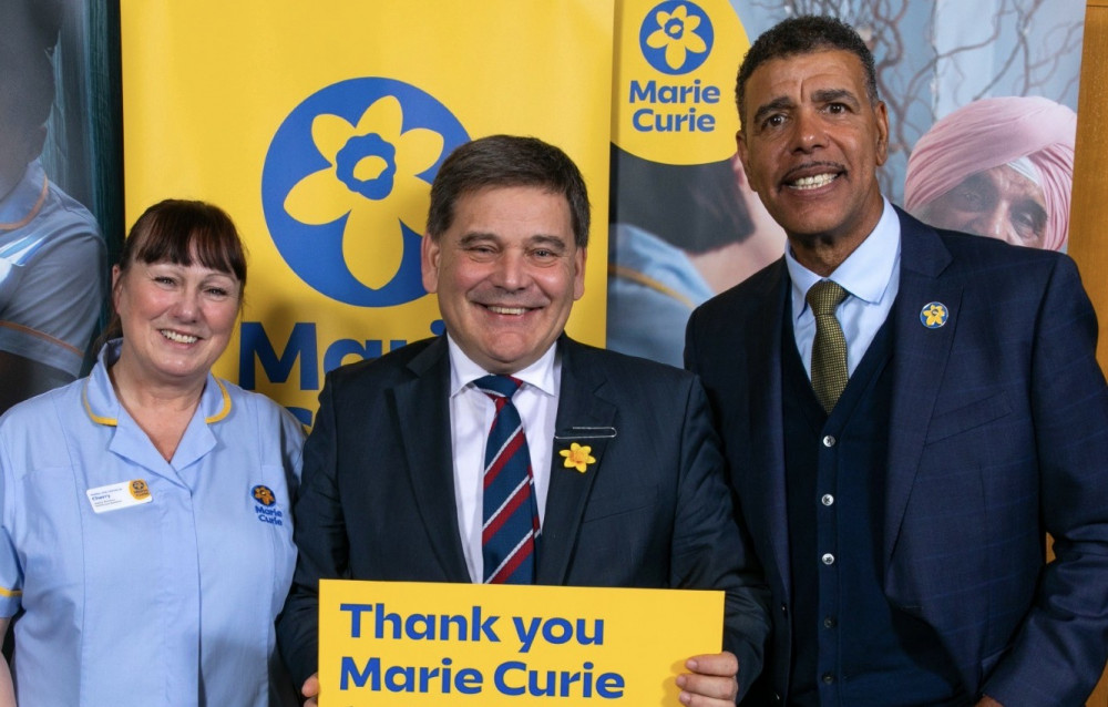 Andrew Bridgen MP with Marie Curie ambassador, Chris Kamara. Photo: Marie Curie