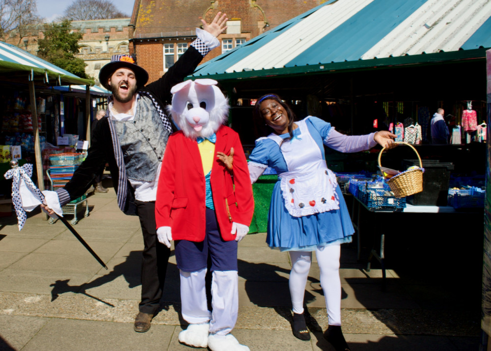 Alice, the White Rabbit and the Mad Hatter. PICTURE CREDIT: Simon Maddison 