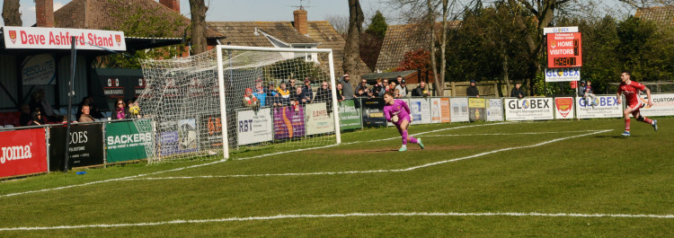 Josh Hitter's equaliser bulges the net (Picture: Nub News)