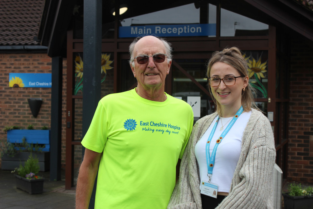 Harry Newton is running yet another marathon for East Cheshire Hospice. The Macclesfield resident is pictured with their Community and Events Fundraiser Sarah Elvin. (Image - Macclesfield Nub News)