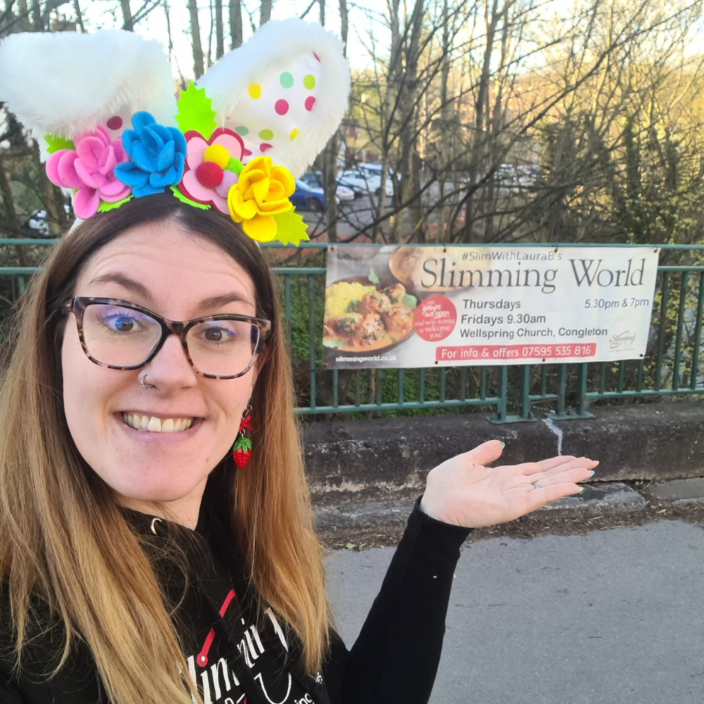 Laura this Easter letting the Congleton Community know about her local community groups. Image credit: Laura. Laura this Easter letting the Congleton Community know about her local community groups. Image credit: Laura.