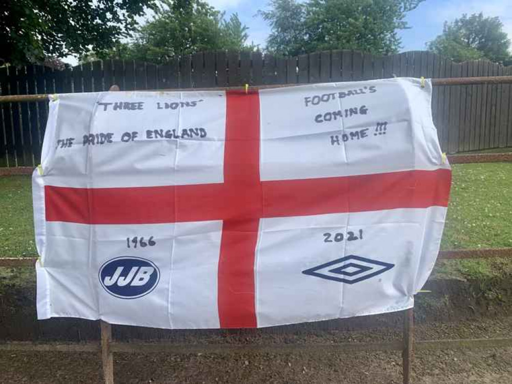 An England flag cheers the Three Lions on on Church Road
