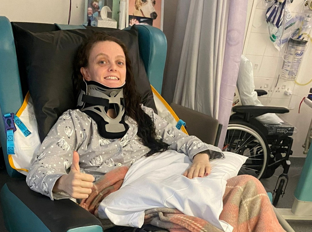 Rachel Downes, from Stoke-on-Trent, was on her way to a photoshoot when she was in a collision with a drunk driver in 2021 (SWNS).