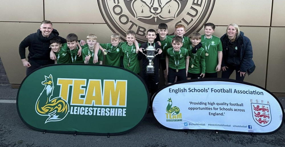The Castle Rock School's boys' team celebrate their win at Leicester City's Seagrave training ground. Photos: Supplied The Castle Rock School's boys' team celebrate their win at Leicester City's Seagrave training ground. Photos: Supplied