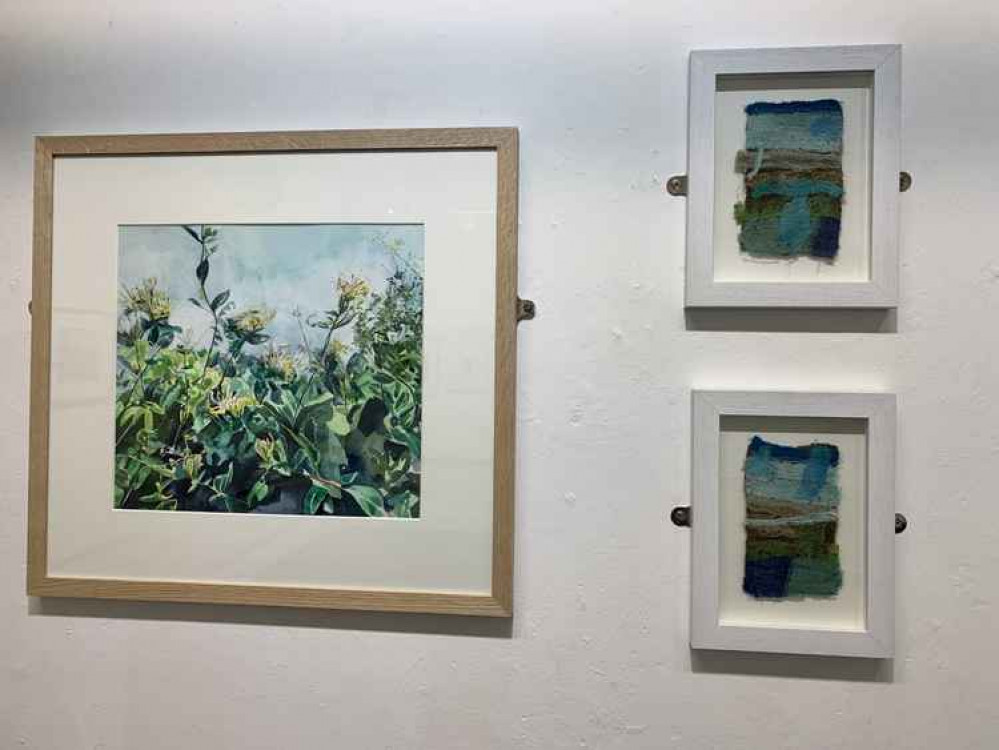 'Honeysuckle' by Sophie Parr and 'Reflections on the Water' and 'Surface of the Water' by Sue Marsden 'Honeysuckle' by Sophie Parr and 'Reflections on the Water' and 'Surface of the Water' by Sue Marsden