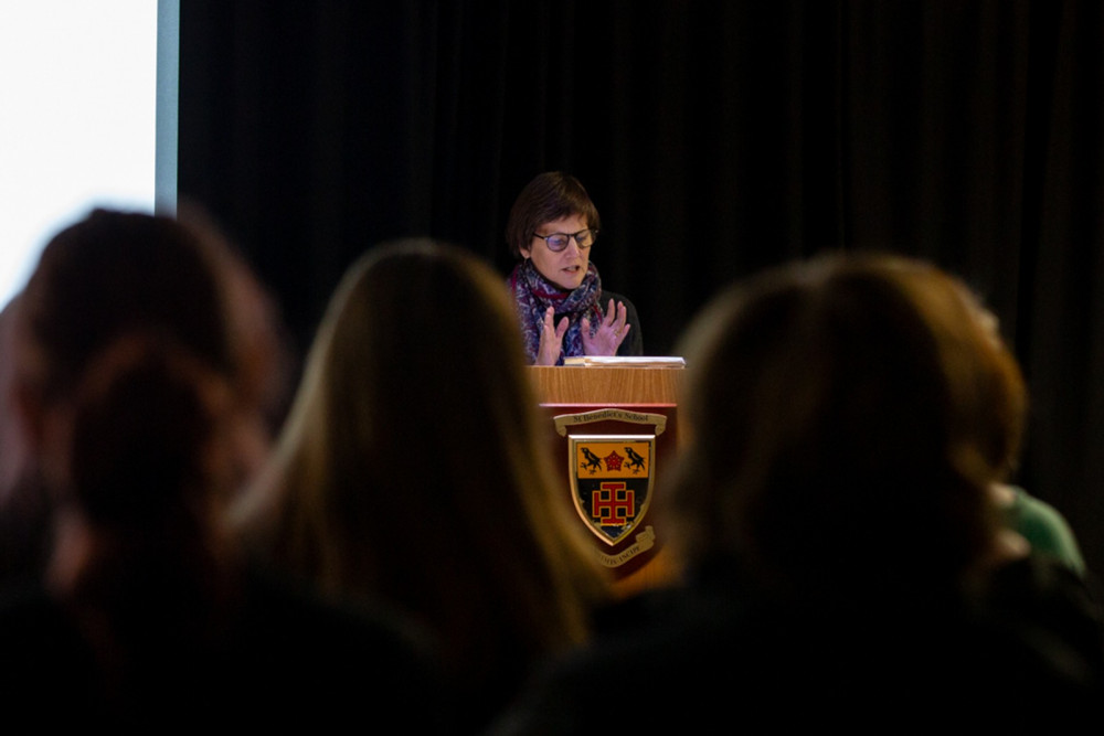 Maggie Fergusson delivered a talk to St Benedict's School students last week as part of a new lecture series (credit: St Benedict's School).