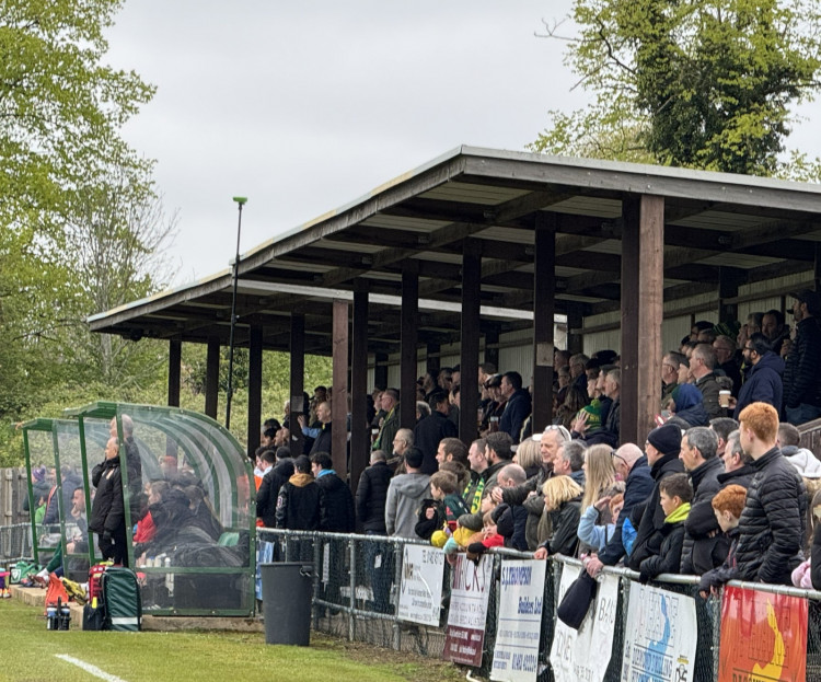 Hitchin Town 0-0 Stourbridge. PICTURE: The evocative wooden terraces at grand old Top Field were home to drama on Saturday afternoon. CREDIT: @laythy29 