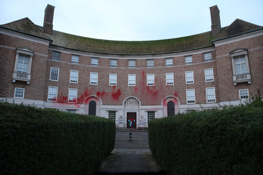 Graffiti on the County Hall in Taunton (image via Palestine Action)