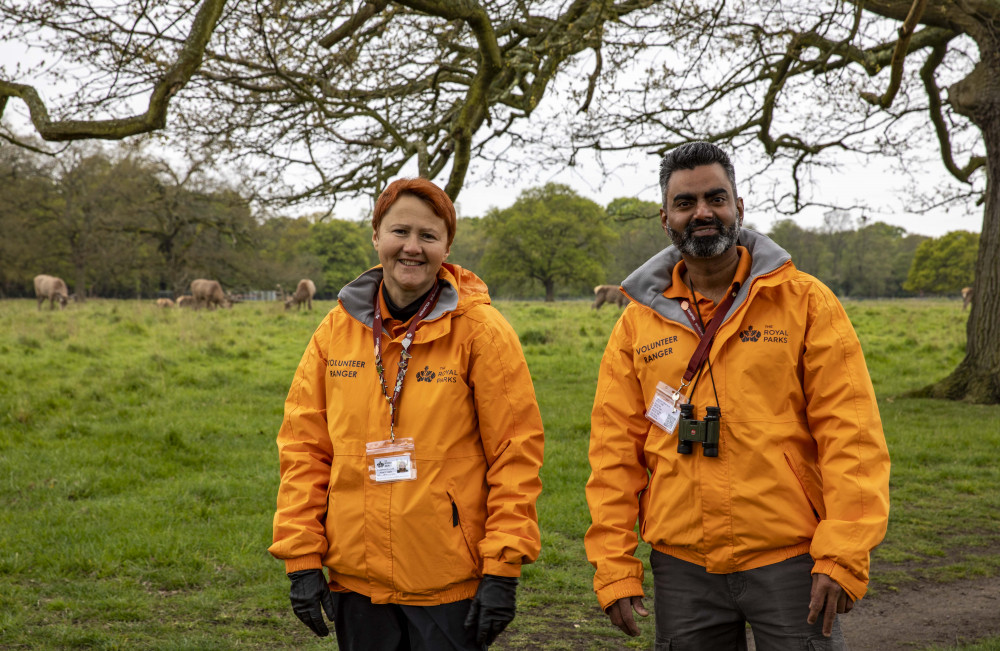 Anne Scoggins and Jignesh Jani are Volunteer Rangers at Bushy Park (credit: Cathy Cooper).