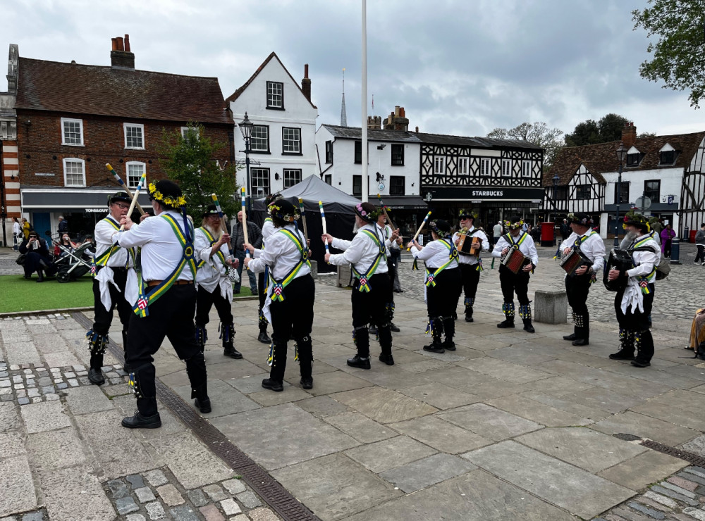 May Day welcomed by Letchworth Morris men dancing in Hitchin Market Place - gallery and video. PICTURE CREDIT: Steve Biggs / Nub News 