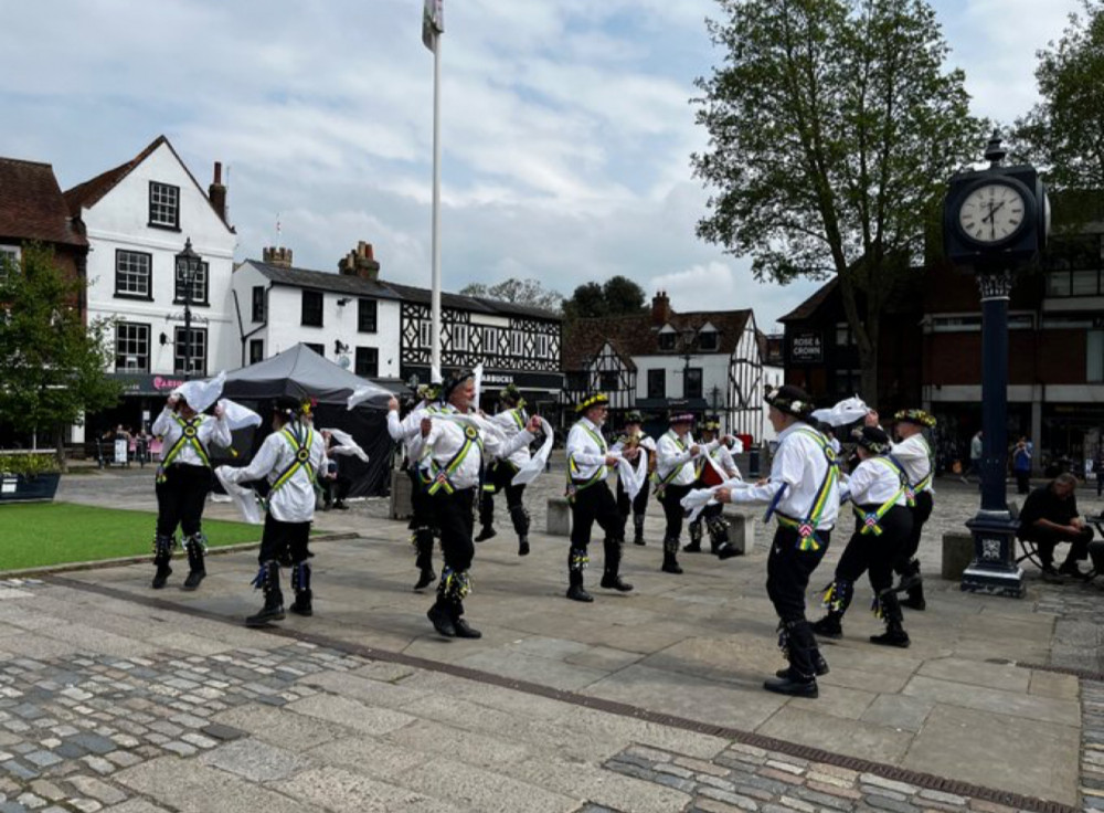 May Day welcomed by Letchworth Morris men dancing in Hitchin Market Place - gallery and video. PICTURE CREDIT: Steve Biggs / Nub News 