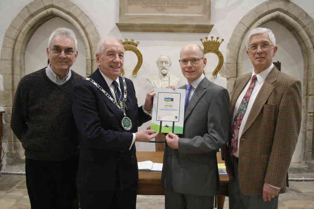 Rutland retains its Fairtrade Status for 2020 l-r: Coun Marc Oxley (Uppingham Ward, Rutland County Council), Coun Kenneth Bool (Chairman, Rutland County Council), David Lewis (Chairman, Rutland Fairtrade Forum), Graham Stapleton (Secretary, Rutland Fairtr Rutland retains its Fairtrade Status for 2020 l-r: Coun Marc Oxley (Uppingham Ward, Rutland County Council), Coun Kenneth Bool (Chairman, Rutland County Council), David Lewis (Chairman, Rutland Fairtrade Forum), Graham Stapleton (Secretary, Rutland Fairtr
