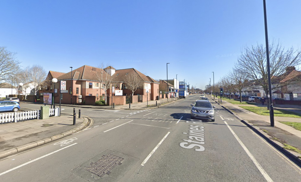 A motorcyclist dies after a crash in Staines Road, junction with Martindale Road, Hounslow (credit: Google maps). A motorcyclist dies after a crash in Staines Road, junction with Martindale Road, Hounslow (credit: Google maps).