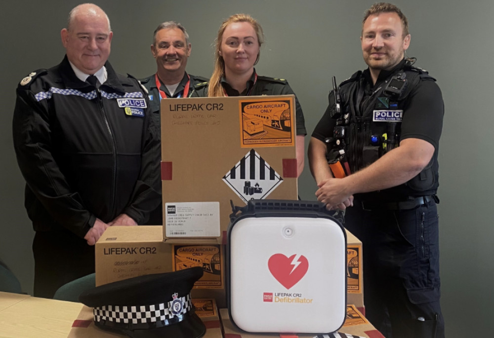 Members of NWAS with Deputy Chief Constable Chris Armitt and Sergeant Rob Simpson of the Rural Crime Team during the handover. (Image - Cheshire Police Rural Crime Team)