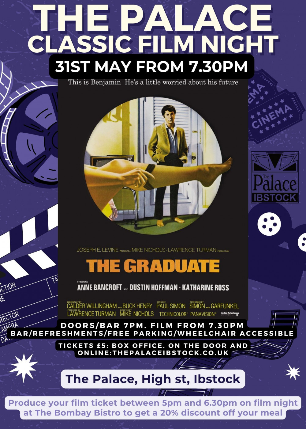 Classic Film NIght The Graduate, at The Palace Community Centre, Ibstock, near Coalville