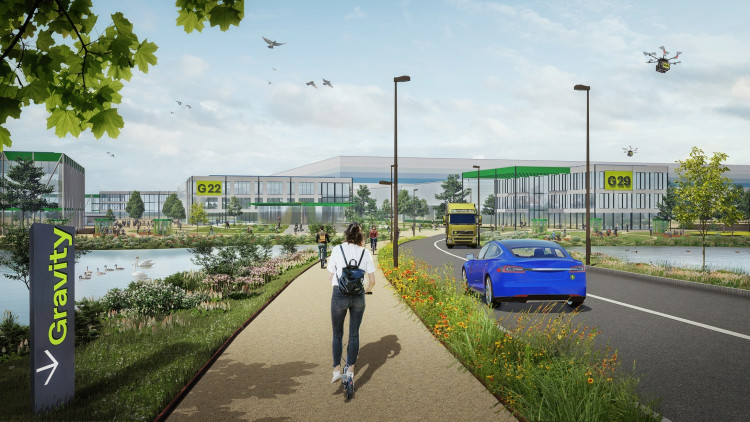 An illustrative view from the planned new access road (image via LDRS)