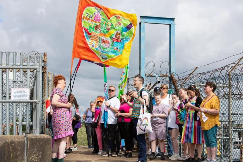 Walkers on the Thames path as they made their way to Grays.