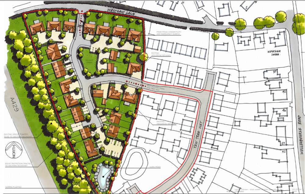 Kendrick Homes now wants to build 33 new houses along Westham Lane (image via planning application)