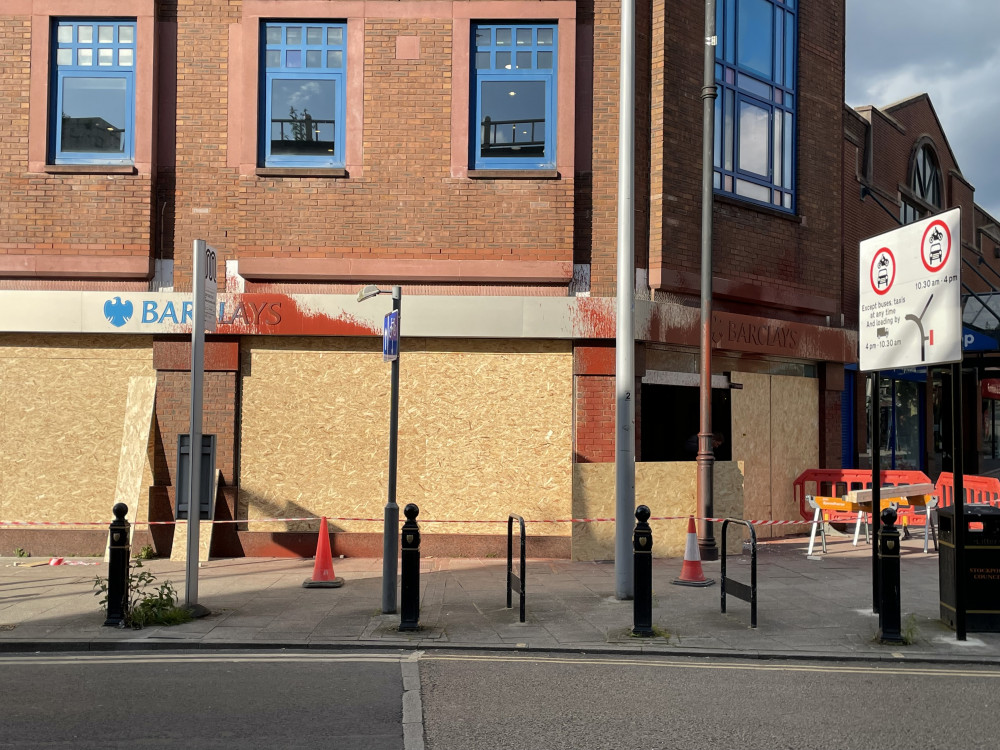 Police are investigating reports of criminal damage at Barclays' Stockport branch, which is believed to have been targeted as part of a pro-Palestine campaign (Image - Nub News)