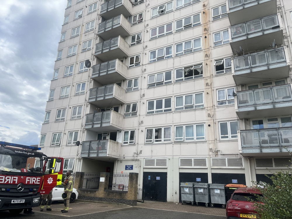 Firefighters have tackled a blaze to a third floor flat in Park Road North, Acton on Tuesday, 11 June (credit: Cesar Medina).