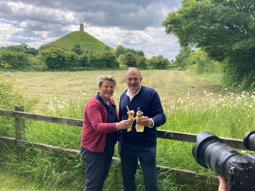 Glastonbury And Somerton Candidate Sarah Dyke With Lib Dem Leader Sir Ed Davey In The Shadow Of Glastonbury Tor. CREDIT: Daniel Mumby. Glastonbury And Somerton Candidate Sarah Dyke With Lib Dem Leader Sir Ed Davey In The Shadow Of Glastonbury Tor. CREDIT: Daniel Mumby.