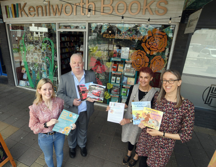 From left: Charlotte Vaughan, Ashley Wakelin, Judy Brook (owner of Kenilworth Books), and Julia Rawlinson outside Kenilworth Books in Talisman Shopping Centre (image via Advent PR)