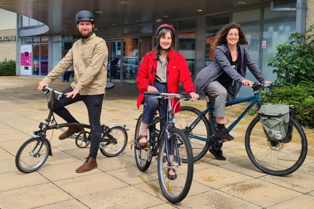 Dr Kingston (middle) on a recent 'cycle to work' day, outside Frome Medical Practice (image supplied)