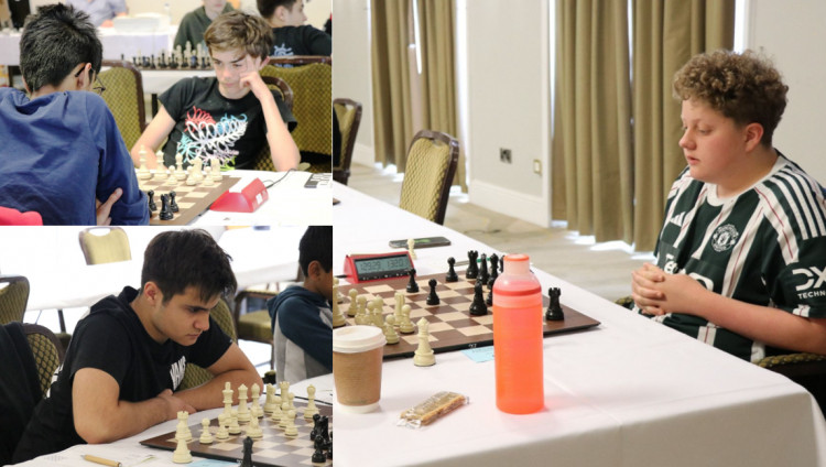 Talented Kenilworth junior chess players Keatan Patel (bottom left), Billy Fellowes (top left) and Jude Shearsby (right)