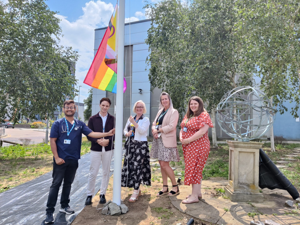 The Pride flag raising at Basildon Hospital