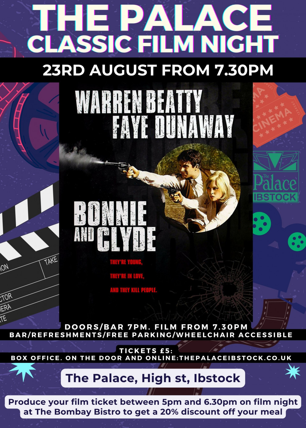 Classic Film Night Bonnie and Clyde at The Palace Community Centre, Ibstock, near Coalville