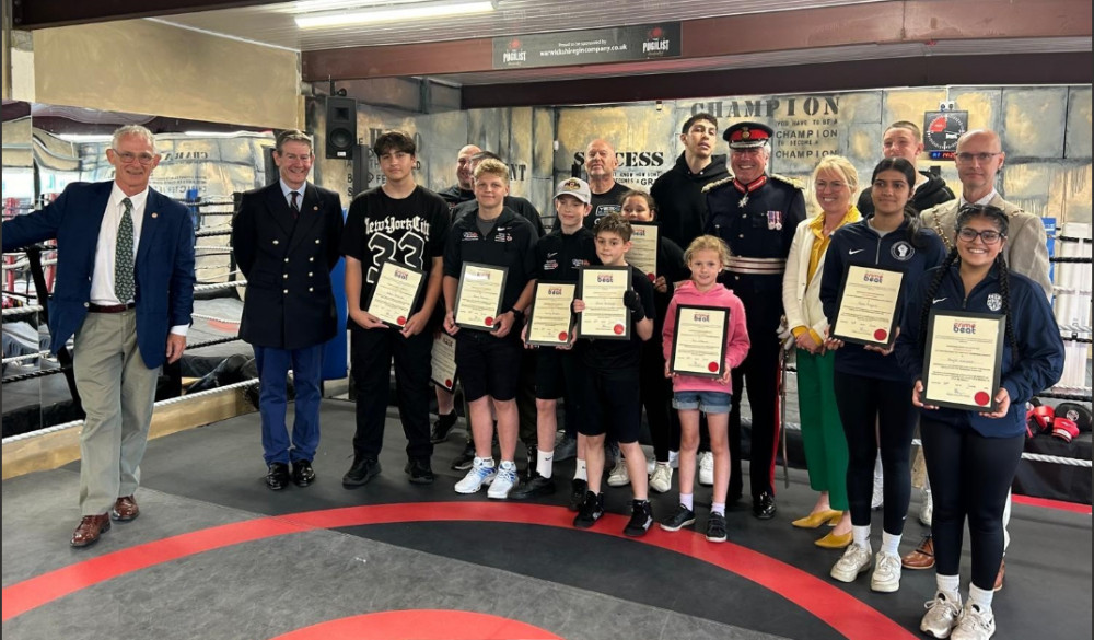 Awards were presented by Lord Ltnt, Mr Tim Cox; Warwickshire Deputy Police & Crime Commissioner, Emma Daniell; Leader WDC Rob Margrave and Lewis Williams (image via Chalmers News PR)