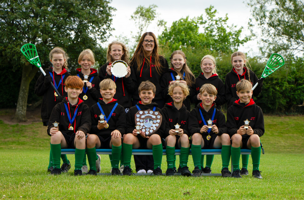 The Gawsworth Greats Lacrosse Championship Squad with Team Coach Rachel Fragapane