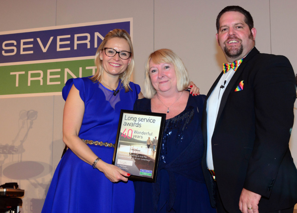 Liv Garfield with Cathy Wood and Steve Witter (image by Severn Trent)