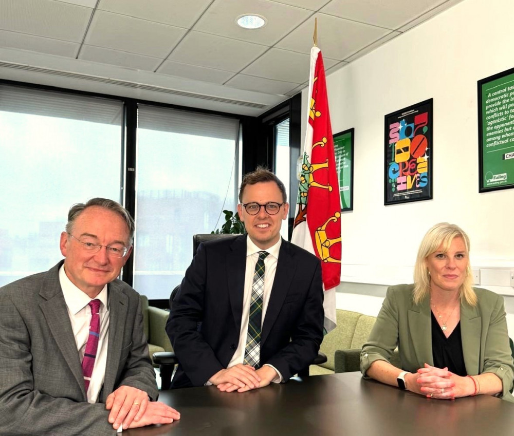 (Left to right) Councillors Paul Driscoll, Peter Mason and Louise Brett (credit: Ealing Council).