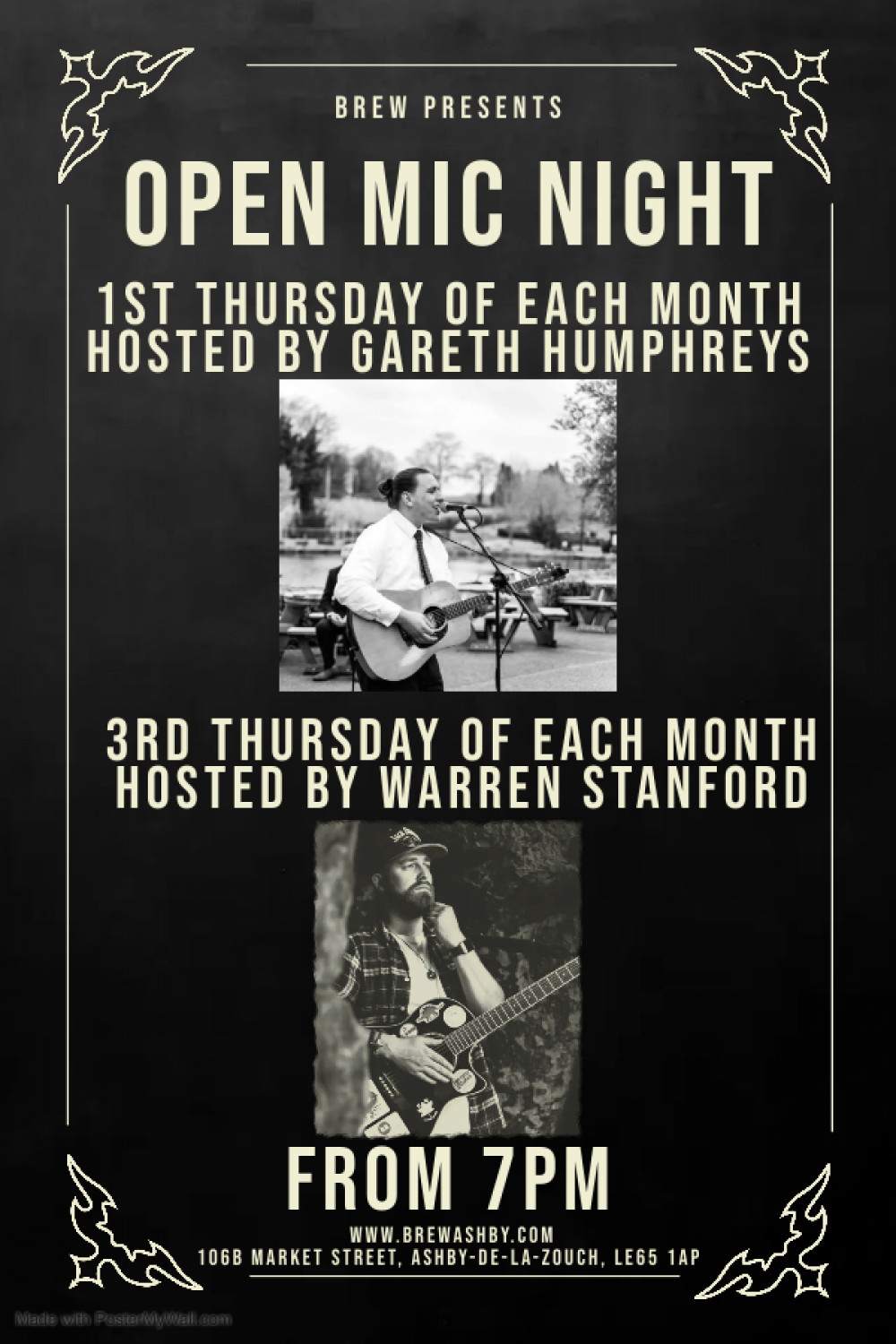 Open Mic Night Hosted by Warren Stanford at Brew, 106B Market Street, Ashby-de-la-Zouch Open Mic Night Hosted by Warren Stanford at Brew, 106B Market Street, Ashby-de-la-Zouch
